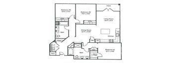 A floor plan of a house with labeled rooms and dimensions.