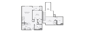 A floor plan of a house with a living/dining room, kitchen, bathroom, and loft.