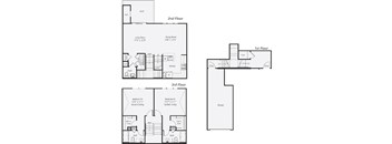 A black and white image of a floor plan for a three-story building.