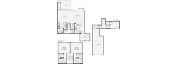 A black and white image of a floor plan for a three-story building.