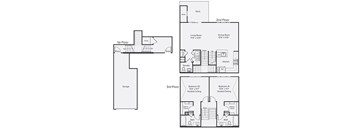A floor plan of a house with a first, second, and third floor.