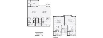 A floor plan of a house with a second and third floor.