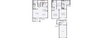A set of three house floor plans showing the first, second and third floors.