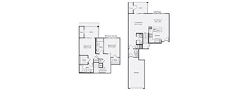 A floor plan of a two-story house with a terrace level.