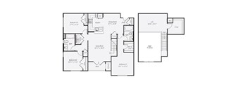 A floor plan of a house with a red room, a dining room, a study, a bathroom, a bedroom, and a deck.