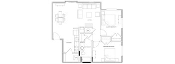A floor plan of a house with a kitchen, living room, dining room, and multiple bedrooms.