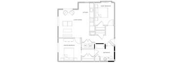 A black and white floor plan of a house with labeled rooms.