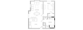 A black and white floor plan of a house with labeled rooms.
