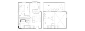 A floor plan of a house with labeled rooms such as bedroom, kitchen, and bathroom.