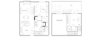 A floor plan of a two-story house with labeled rooms.
