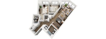A top-down view of a well-organized apartment layout.