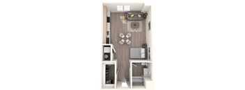 A small, modern kitchen with a white fridge, microwave, and oven.