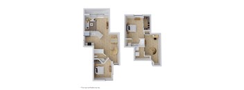Two floor plans of a house with a kitchen, living room, and bathroom.
