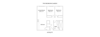 A floor plan of a two bedroom garden apartment.