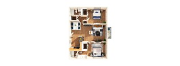 A dollhouse living room with a couch, coffee table, and television.
