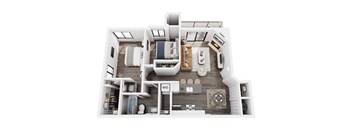 A floor plan of a house with a living room, kitchen, and bathroom.