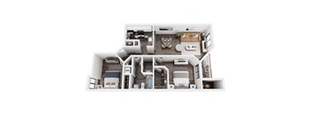 A top-down view of a modern apartment layout.