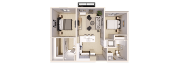 A detailed floor plan of a compact living space.