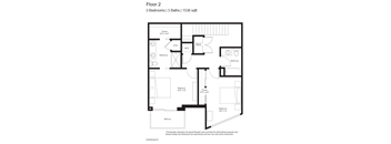 A black and white image of a Floor 2 layout for a 3 Bedrooms 3 Bathrooms 1538 sqft property.