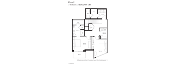 Floor 2 of a 3 bedroom, 3 bathroom apartment with a total area of 1695 square feet.
