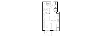A floor plan of a small apartment with a balcony.