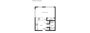 A floor plan of a private studio apartment with 1 bathroom and a total area of 528 sqft.