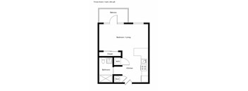 A floor plan of a private studio apartment with 1 bath and 495 square feet.