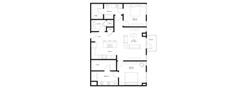 A black and white image of a floor plan for a two bedroom apartment.