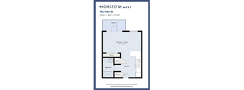 A floor plan for a studio apartment with a bath and kitchen.