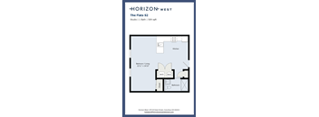A floor plan for a studio apartment with a bathroom, kitchen, and living area.