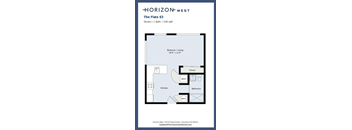 A floor plan for a studio apartment with a kitchen, bathroom, and living area.