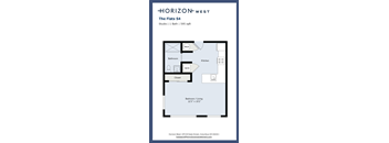 A floor plan for a studio apartment with a bathroom, kitchen, and closet.