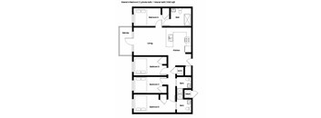 A floor plan of a 4-bedroom apartment with two private bathrooms and one shared bathroom.