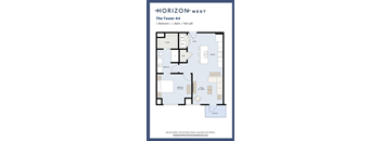 A floor plan for a 1 bedroom apartment with 1 bathroom at Horizon West.