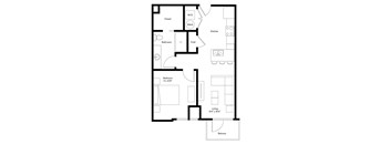 A black and white floor plan of a small apartment.