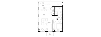 A black and white floor plan of a small apartment.