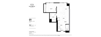 A black and white floor plan of an apartment layout.