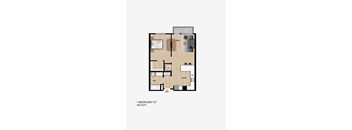 A floor plan of a 1 bedroom apartment.