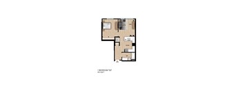 A floor plan of a one bedroom apartment.