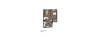 A floor plan of a 1 bedroom apartment sized at 669 square feet.