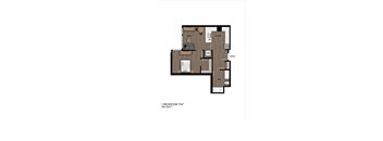 A floor plan of a one bedroom apartment with a bathroom.