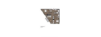 A floor plan of a small apartment with two bedrooms.