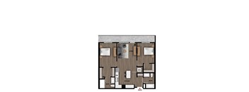 A floor plan of a house with a living room, kitchen, bathroom and entry.