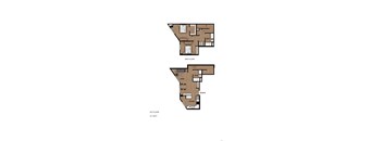 A diagram of a two-story building with labeled rooms.