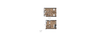 A floor plan of a two-story home with a living room, dining room, kitchen, and bathrooms.