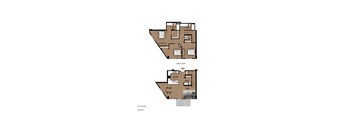 A drawing of a two-story house with labeled rooms.