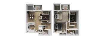 A diagram of a small apartment with two bedrooms and a living room.