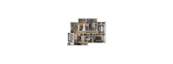 A white model of a house with various rooms and furniture.