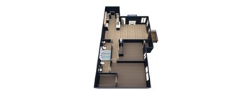 A black and white floor plan of a house with a fireplace.