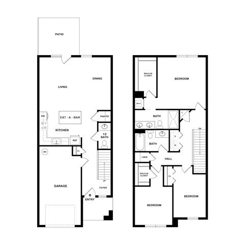 A floor plan of a two-story house with a garage and a living room.